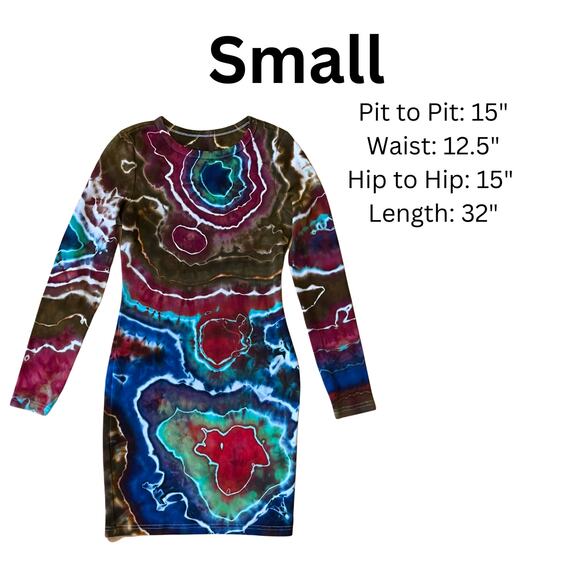 Ice Dyed Bodycon Dress - Long-sleeve Night Out - Rock meets Boho Women's Small - Picture 3 of 12